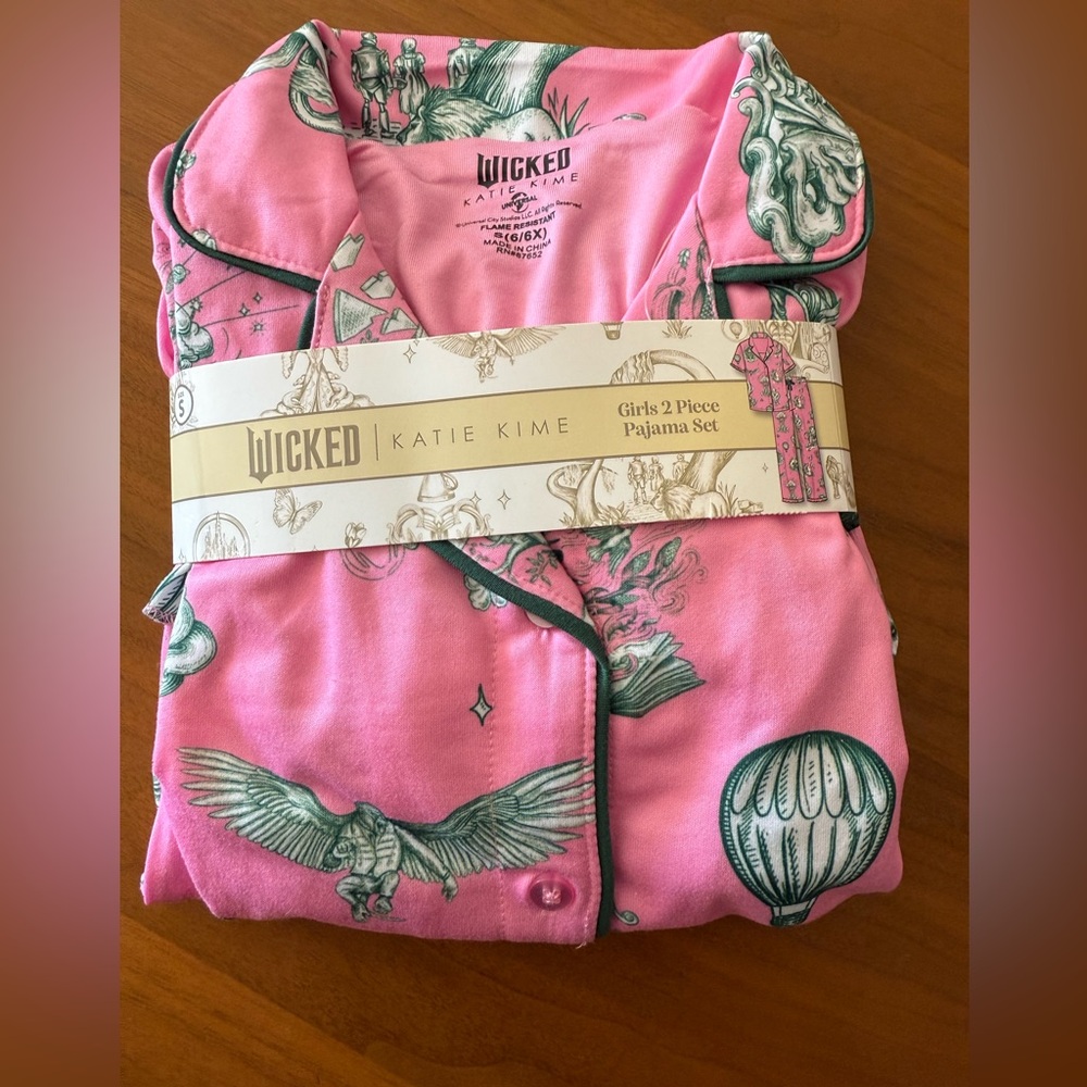 Girls Wicked Katie Kime 2pc Short Sleeve Button Down Shirt Pants Pajama Set Pink
